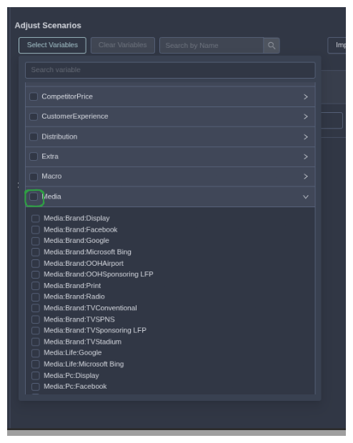 Select variables to modify