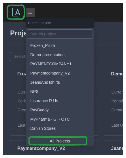 Project Switching Menu